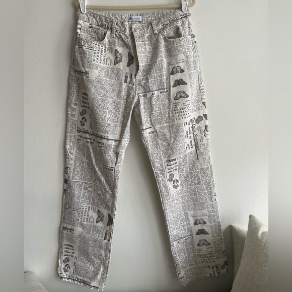 Zara Jeans Zara Newspaper Print Straight Leg Jeans Poshmark